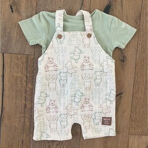 NEW Winnie The Pooh Overall Romper Shorterall Set Disney Green 18 months